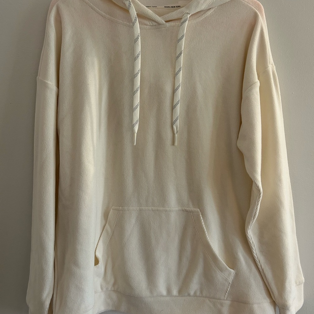 Marc New York Womens Pullover Ribbed Hoodie Sweater Off White Size  M - Picture 2 of 6